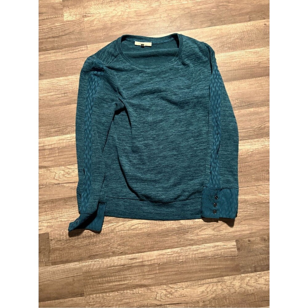 Heather Teal Knit Sweater with Buttoned Cuffs